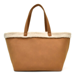 Faux Fur Shearling Trim Suede Large Capacity Tote Bag Winter Women Shopping Handbag
