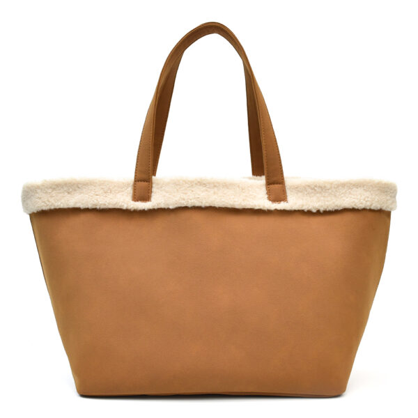 Faux Fur Shearling Trim Suede Large Capacity Tote Bag Winter Women Shopping Handbag