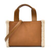 Faux Fur Shearling Trim Suede Tote Bag with Detachable Crossbody Strap Winter Women Handbag
